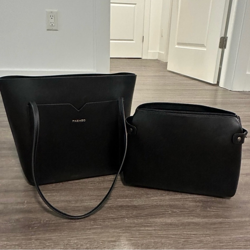 Pixie Mood Elegant Black Tote and Crossbody Set